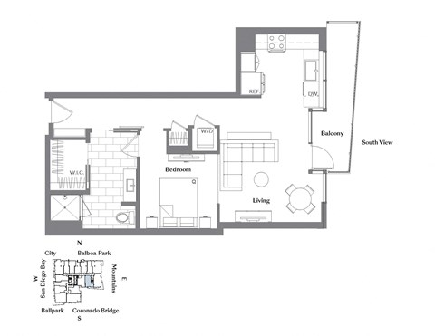 a floor plan of a house with a bedroom and a living room